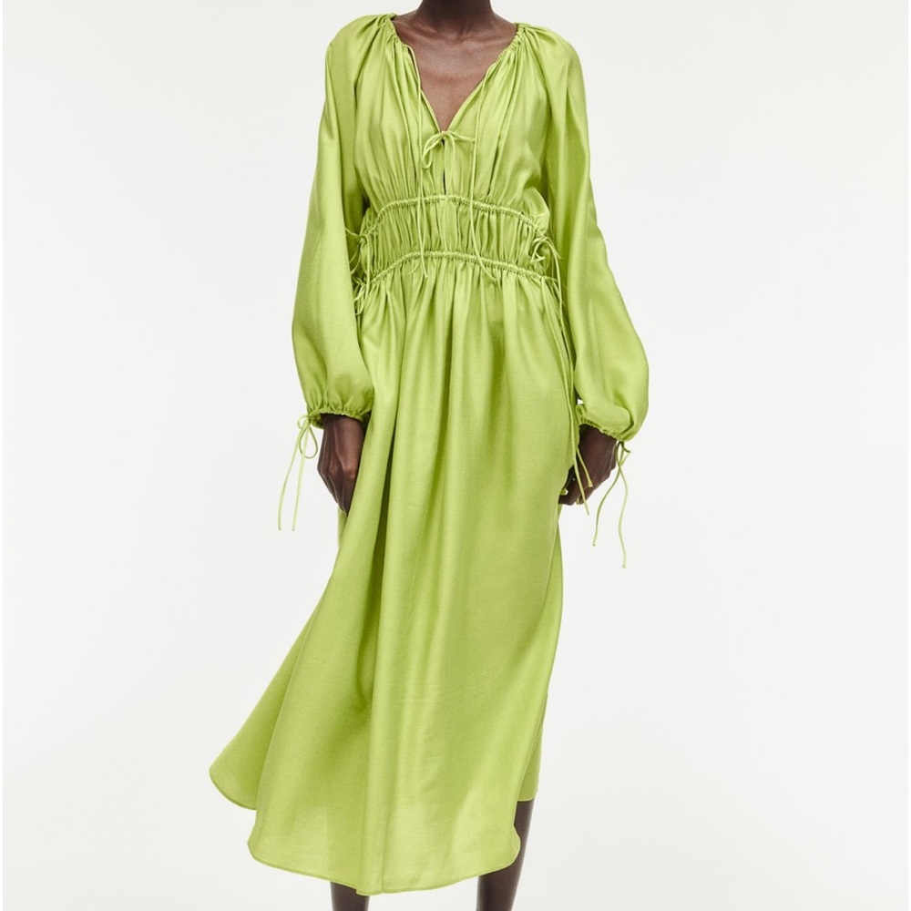 H&M Brand New over-sized, drawstring-detail maxi dress in lime green